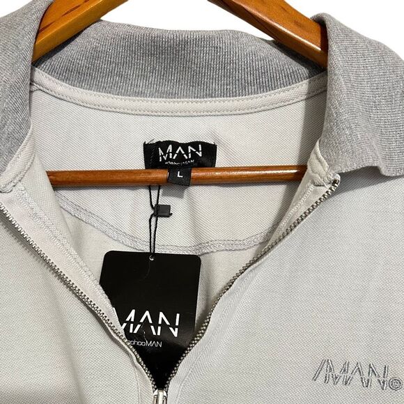 BooHooMan Men's Gray Short Sleeve Polo Shirt, Size L - Picture 2 of 7